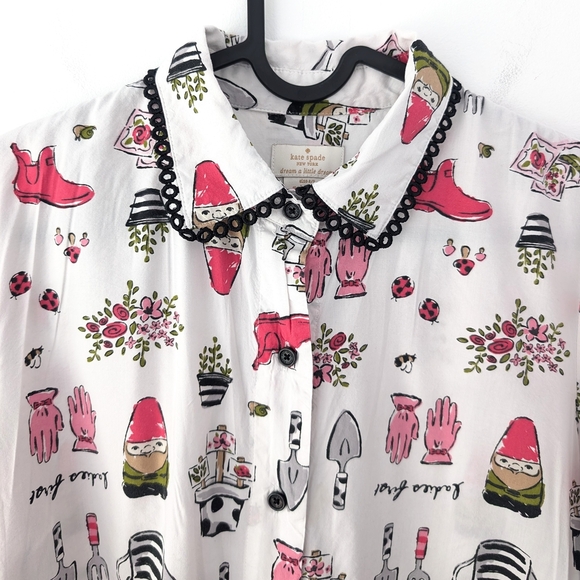 Kate Spade Women's Whimsical Garden Print Button Down Shirt Top - Size Small - Picture 3 of 9